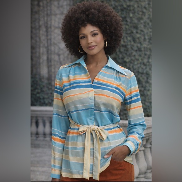 Vintage Tops - Vintage 1970’s - Alex Coleman- rare find- tunic top, nwot - belted- sunset tones